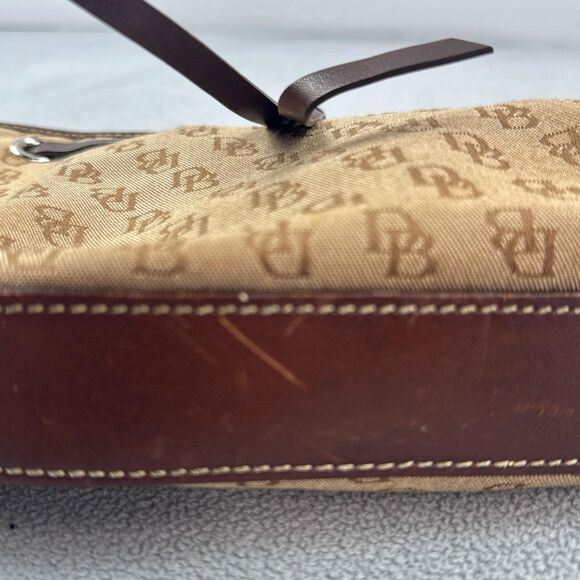 Dooney & Bourke Shoulder Bag DB Monogram Canvas Brown Tan Leather Zip Hobo Purse - Picture 12 of 12